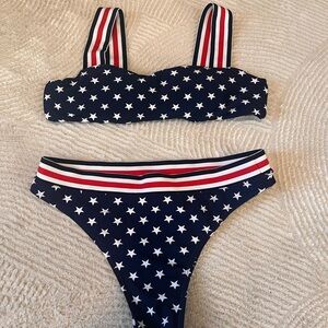 Navy Star Bikini with Striped Accents